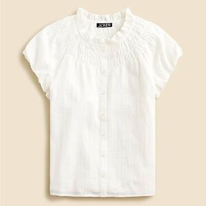 J. Crew Smocked Neck Top in Textured Gauze Button Front